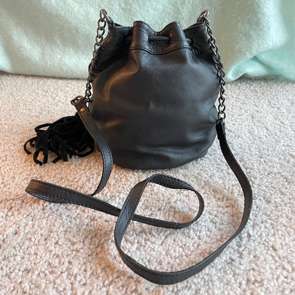 Ecote Leather Black Studded Crossbody Bucket Bag Purse Suede Bohemian Rock Indie - Picture 7 of 15